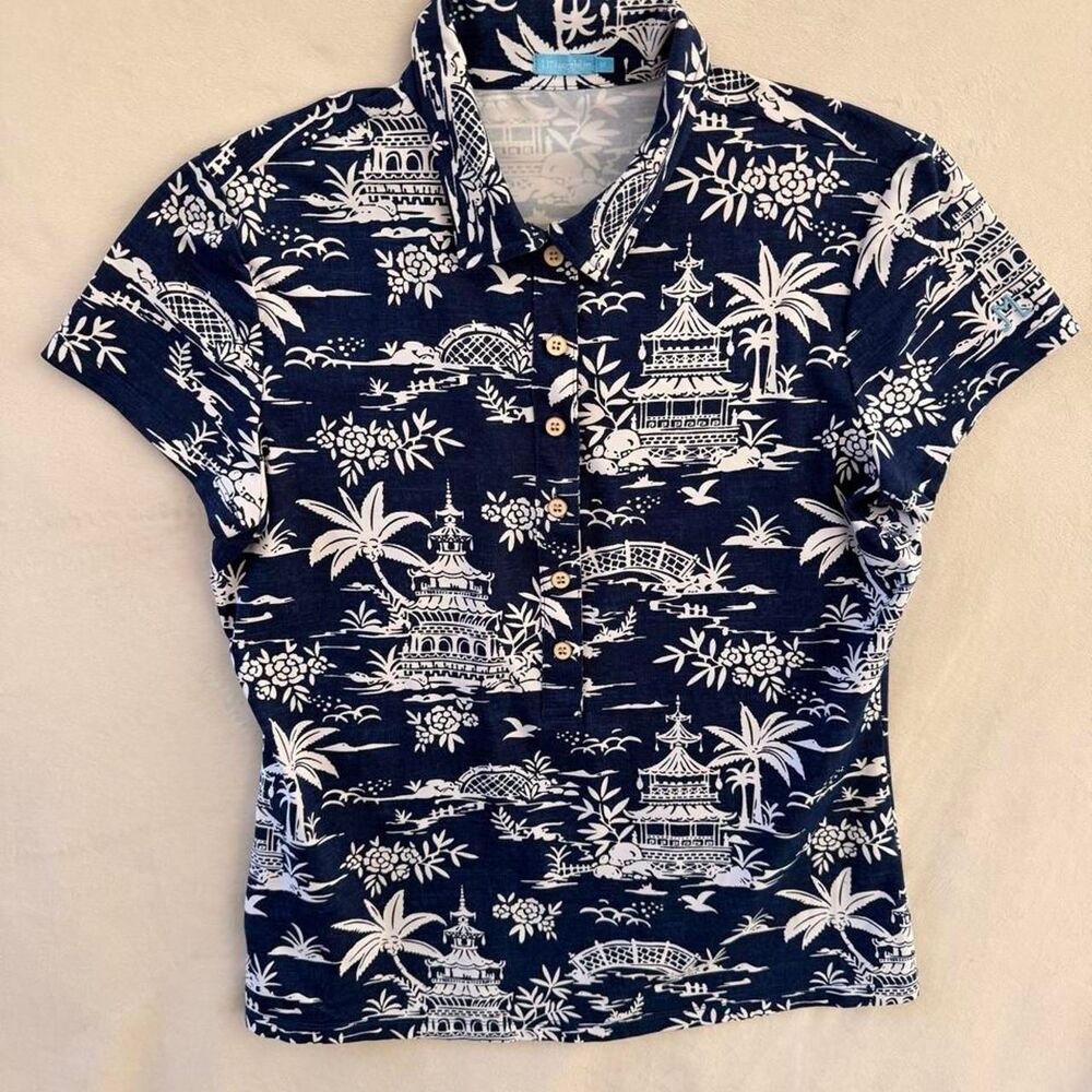 J. McLaughlin Women's Navy and White Shirt, size M